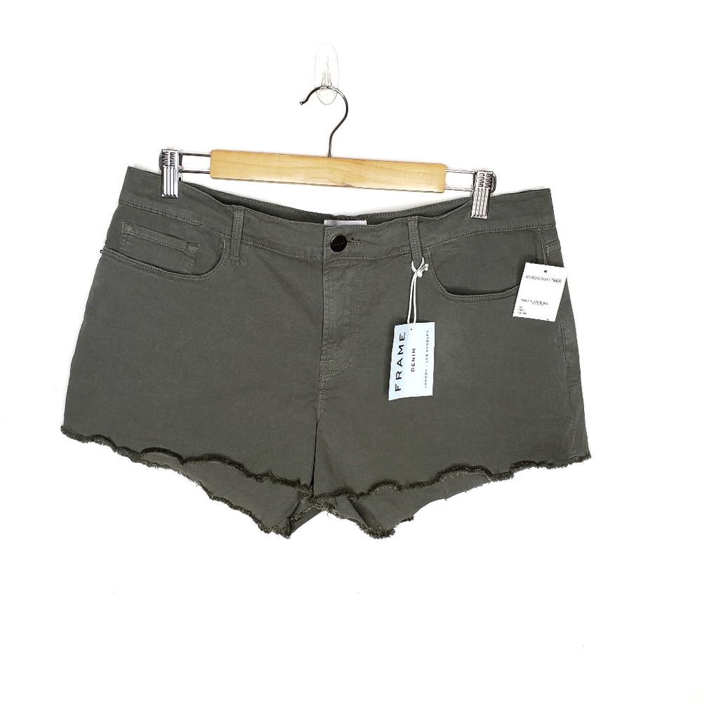 Frame Denim Le Cutoff Green Tulip Hem Shorts NWT